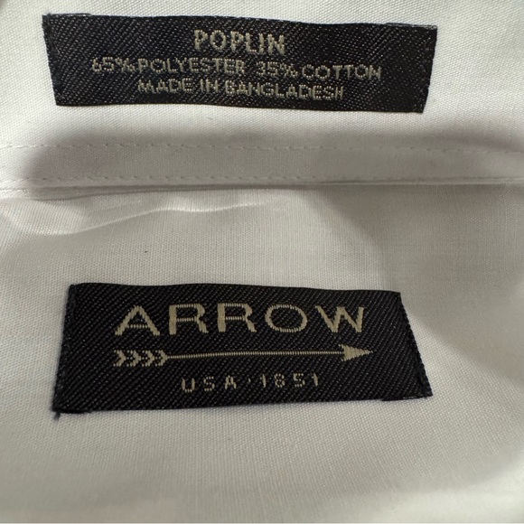 Arrow White Poplin Men's Shirt Size 18.5/ 36-37 - Picture 9 of 9